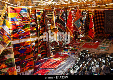 Aspects of the Todgha Gorge,Paved road,Hotels,Hiking,Carpet Sellers,River,4 wheel drive,Hikers,Climbers,Steep Cliffs,Morocco Stock Photo