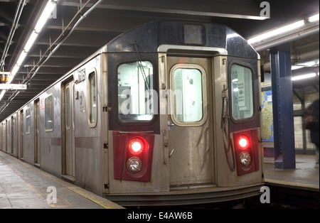 NEW YORK, NEW YORK - DECEMBER 29: Subway train parked in station. Taken December 29, 2010 in New York City. Stock Photo