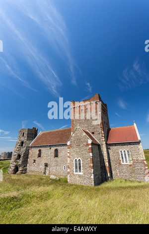 Old Roman Lighthouse and St Mary in Castro Church in Dover Castle Stock Photo