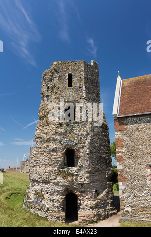 Old Roman Lighthouse and St Mary in Castro Church in Dover Castle Stock Photo