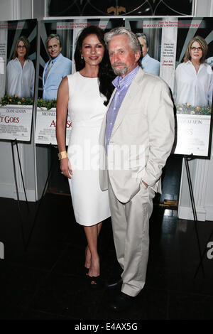 EAST HAMPTON, NEW YORK-JULY 6: Actors Michael Douglas (R) and Catherine Zeta-Jones attend the premiere of 'And So It Goes' at Guild Hall on July 6, 2014 in East Hampton, New York. Stock Photo