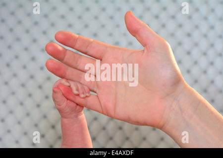 Hand of a young mother touch her newborn baby hand.copyspace