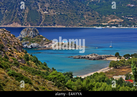 Kastri islet and the chapel of Agios Nikolaos, opposite to the early Christian Basilicas of Agios Stefanos, Kos island, Greece. Stock Photo