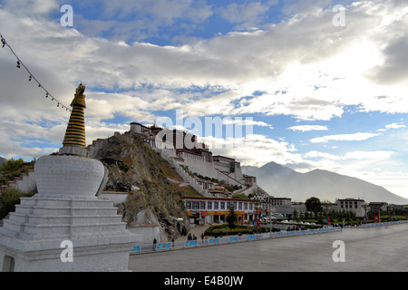 Buddhist stupa and Potala palace in Tibet Stock Photo