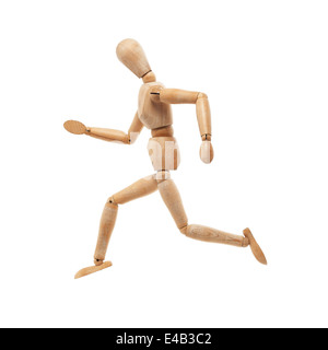Wood model with running pose isolated on white background Stock Photo