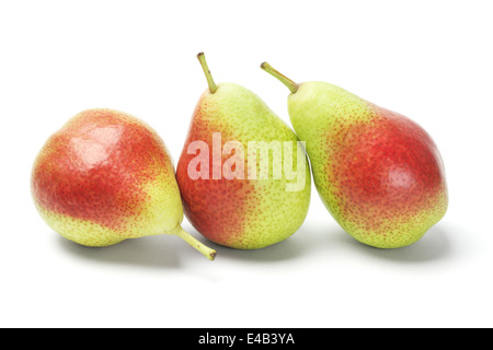 Three Blush Pears In A Row On White Background Stock Photo