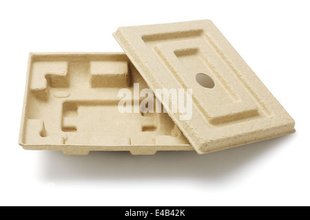 Recycled Paper Pulp Protective Packaging on White Background Stock Photo