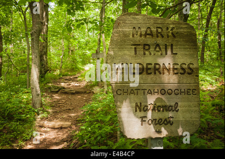 Mark Trail Wilderness sign on the Appalachian Trail at Hog Pen Gap in the Chattahoochee National Forest in North Georgia, USA.