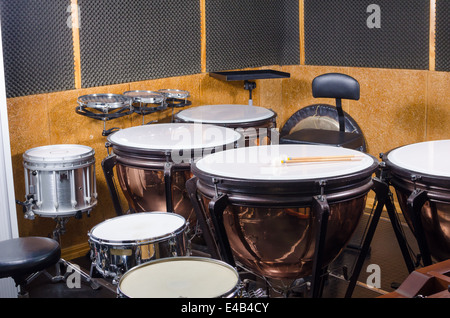 Several kettle drums shot in a recording stucio Stock Photo