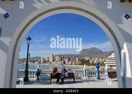 Playa de Poniente from Placa de Castelar, Old Town, Benidorm, Costa Blanca, Alicante Province, Kingdom of Spain Stock Photo