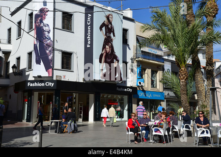 Outdoor cafe, Old Town, Benidorm, Costa Blanca, Alicante Province, Kingdom of Spain Stock Photo