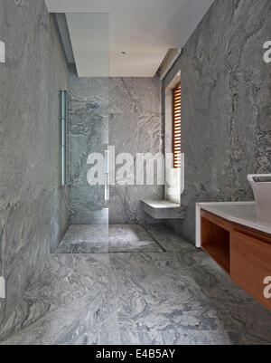 Peirce Hill Private House, Singapore, Singapore. Architect: Kay Ngee Tan Architects, 2014. Granite clad bathroom. Stock Photo