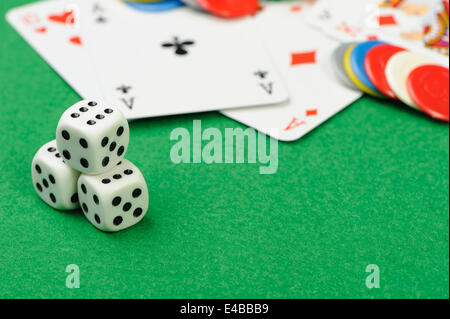 dices and playing cards Stock Photo