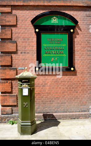 Rochester, Kent, England, UK. Victorian Penfold Pillar Box,  in the High Street, outside the Guildhall Museum Stock Photo