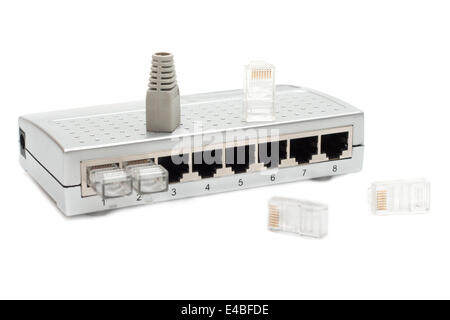 Eight port switch and connecters Stock Photo