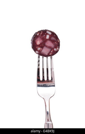One slice blood sausage on a fork Stock Photo