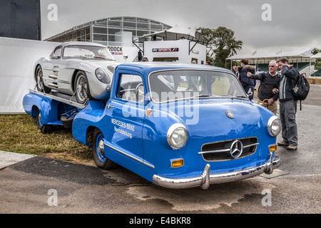 Mercedes-Benz high speed car transporter for the 300SLR. At the 2014 Goodwood Festival of Speed, Sussex, UK Stock Photo