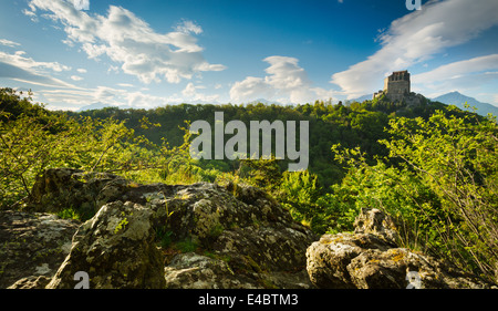View of the monastery church of Sacra di San Michele in the Susa Valley, Italy. Stock Photo