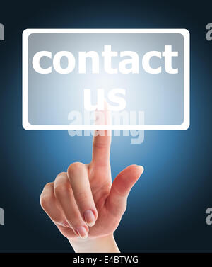 hand pushing contact us button Stock Photo