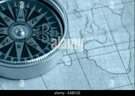 Old compass and map Stock Photo