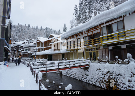 Historic District of Ginzan-onsen in winter Stock Photo