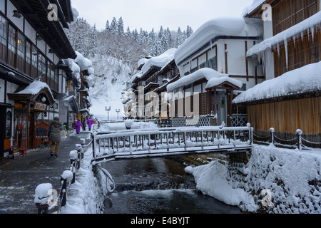 Historic District of Ginzan-onsen in winter Stock Photo