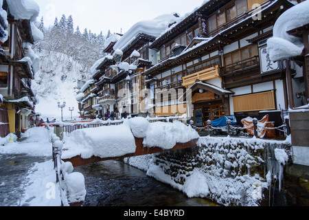 Historic District of Ginzan-onsen in winter Stock Photo