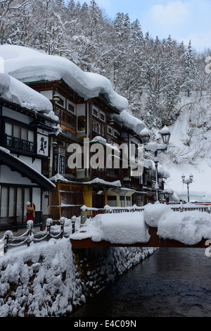 Historic District of Ginzan-onsen in winter Stock Photo