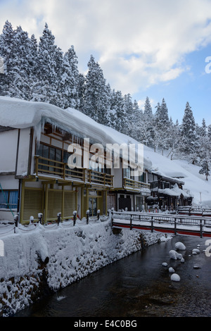 Historic District of Ginzan-onsen in winter Stock Photo