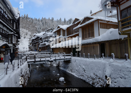 Historic District of Ginzan-onsen in winter Stock Photo