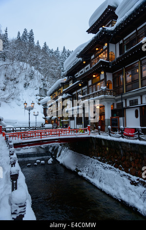 Historic District of Ginzan-onsen in winter Stock Photo