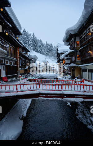 Historic District of Ginzan-onsen in winter Stock Photo