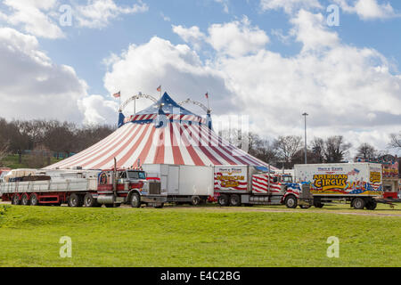 Uncle Sam's American Circus big top and vehicles, Nottingham, England, UK Stock Photo