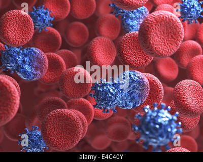 3d render of virus cell infecting the blood and human circulatory system Stock Photo