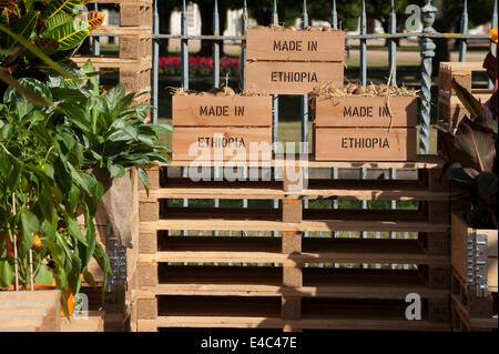 Hampton Court Palace, Surrey UK. 7th July 2014. The World Vision Garden at RHS Hampton Court Palace Flower Show on Press Day. The show runs from 8th to 13th July. Credit:  Malcolm Park editorial/Alamy Live News. Stock Photo