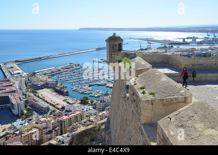 View of city and harbour, Santa Bárbara Castle, Alicante, Costa Blanca, Alicante Province, Kingdom of Spain Stock Photo