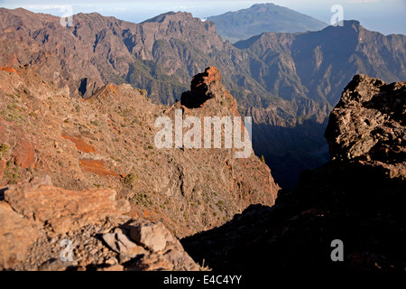 view of the volcanoe crater near the Roque de los Muchachos, Caldera de Taburiente National Park, La Palma, Canary Islands, Spai Stock Photo