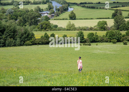 Young Girl in A field, Whittenham Clumps, Oxfordshire Stock Photo