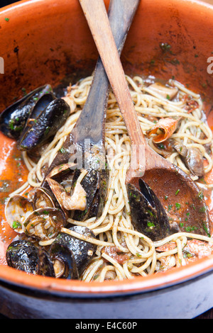 Seafood pasta dish, Monterosso, Cinque Terre, Liguria, Italy Stock Photo