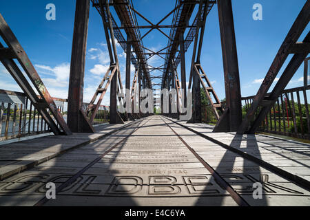 View on the old elevator bridge of Magdeburg, the Magdeburger Hubbrücke', Germany Stock Photo