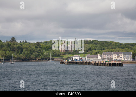 View back to port with Lews Castle in background from departing ferry Stornoway Isle of Lewis