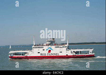Red Funnel ferry crossing the Solent between the Isle of Wight and Southampton, England. Stock Photo