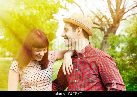 Young couple dating in park, Osijek, Croatia Stock Photo