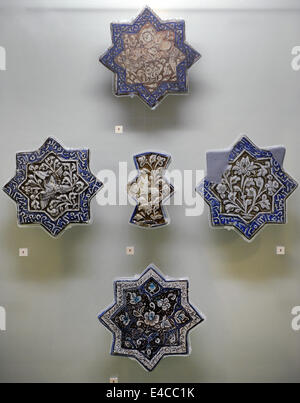 Glazed octagonal tiles. 13th-14th centuries. Tiled Kiosk Museum. Archaeological Museum. Istanbul. Turkey. Stock Photo