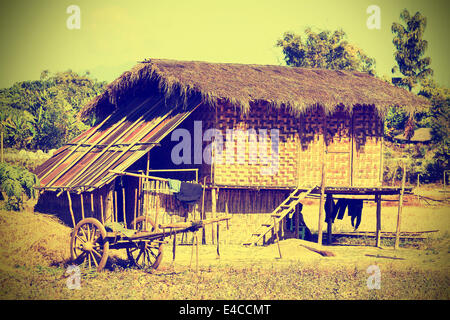 Typical village in North Myanmar (Burma), instagram effect. Stock Photo