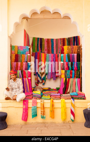 Silk stall, Mehrangarh Fort, Jodhpur, Rajasthan, India Stock Photo