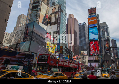 Times Square is pictured in the New York City borough of Manhattan, NY Stock Photo