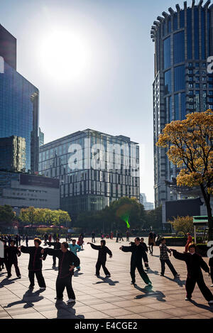 group tai chi excercise in central shanghai china Stock Photo