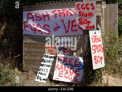 Signs outside farm shop in rural Somerset, England Stock Photo