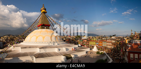 Nepal, Kathmandu, Boudhanath, stupa and surrounding monasteries, panoramic Stock Photo